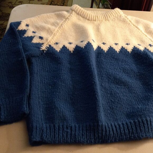 Handmade Blue and White Knit Sweater - Picture 4 of 5